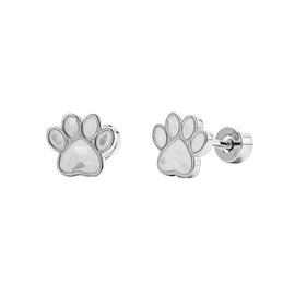20G Paw Print White Enamel Screw Flat Back Small Tiny Stud Earrings for Women Cute Stainless Steel Dog Cat Footprint Cartilage Tragus Piercing Little Studs Hypoallergenic Jewelry Gift