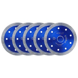 AOKLIT 4.5 inch Super Thin Diamond Saw Blades, 5 Pcs Tile Saw, Diamond Blade for Angle Grinder Cutting Porcelain Tile Granite Marbles (Blue)
