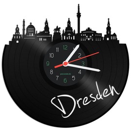 GRAVURZEILE Vinyl Record Clock, Skyline Dresden, Wall Clock Made of Cast Vinyl with City Skyline 30 cm, Upcycling Design Clock, Wall Decoration, Vintage Clock, Wall Decoration, Retro Clock, Made in