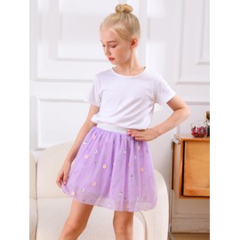 Bezioner Skirts for Girls Embroidered Tulle Skirt Children 4 Layers Tutu with Lining for Birthday Party Festival, Purple