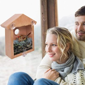 Accrie Outdoor Wooden DIY Bird Nest Cage Bird Feeder with Suction Cup Window Decorations