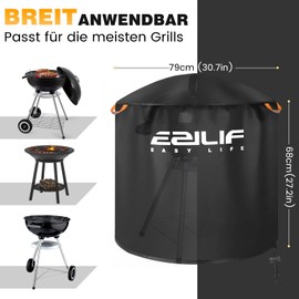 EZILIF Barbecue Cover Weatherproof Kettle Grill Cover 210D Oxford Fabric Grill Cover Round with Reflective Strips Cover Gas Grill Cover BBQ Cover for Weber, Brinkmann, Char Broil (Diameter 79 x 68 cm)