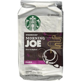 Starbucks Ground Coffee, Morning Joe, Dark Roast Coffee, Notes of Baking Chocolate & Dried Fruit, Ground 100% Arabica Coffee, 12-Ounce Bag (Pack of 3)