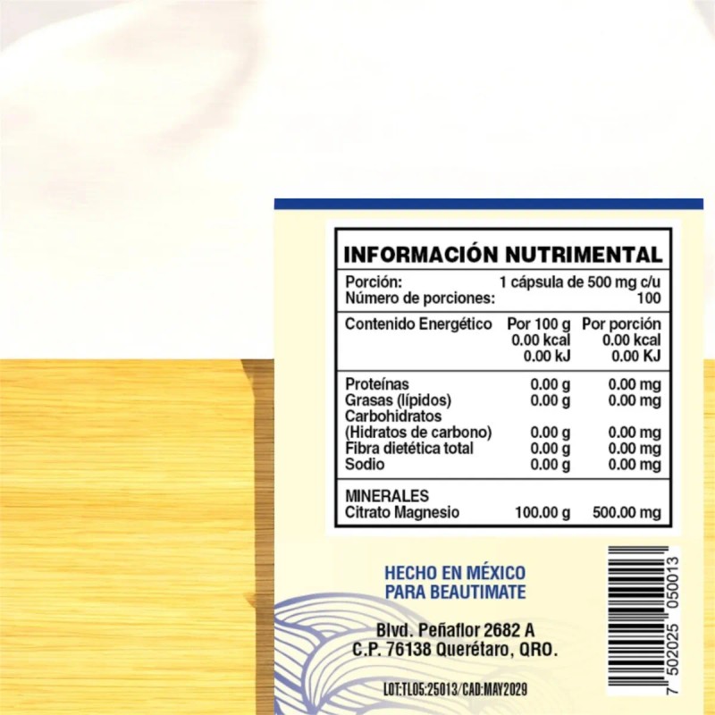 Citrato De Magnesio 500mg 100 Cápsulas, Alta Absorción Premium Vegano