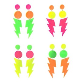 70 80s Neon Earrings Acrylic Lightning Drop Earring Retro Colorful Lightning Earring for 80's Outfit Glow Party Accessories, Acrylic, No Gemstone