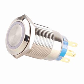 Botón de auto-bloqueo, Keenso 19mm 12V LED a prueba de agua inoxidable autoblocante de enclavamiento interruptor de botón con./desc. Botón de pestillo interruptor 1NO1NC(Blanco)