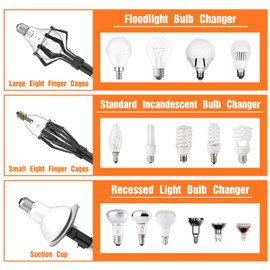 LAANPOLE 20FT Reach Light Bulb Changer for High Ceilings, Light Bulb Changer with Baskets and Suction Cup for Recessed Lights with 3-12FT Telescoping Extension Pole