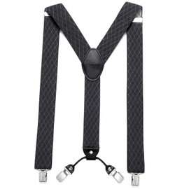 DonDon Men's Braces Wide 3.5 cm with 4 Braces Clips Extra Strong Y-Shape - Elastic and Adjustable Length, Grey diamond