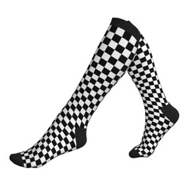 Mshutbna - Calcetines de compresión a cuadros en blanco y negro para mujeres y hombres, atléticos, correr, trabajo, senderismo, ciclismo, viajes
