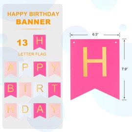 Pink Happy Birthday Banner -Roseo Pink White Hanging Backdrop Sign with Gold Letters, Happy Birthday Sign Bunting Decorations for Women men Kids Baby Shower Party Supplies (13pcs)