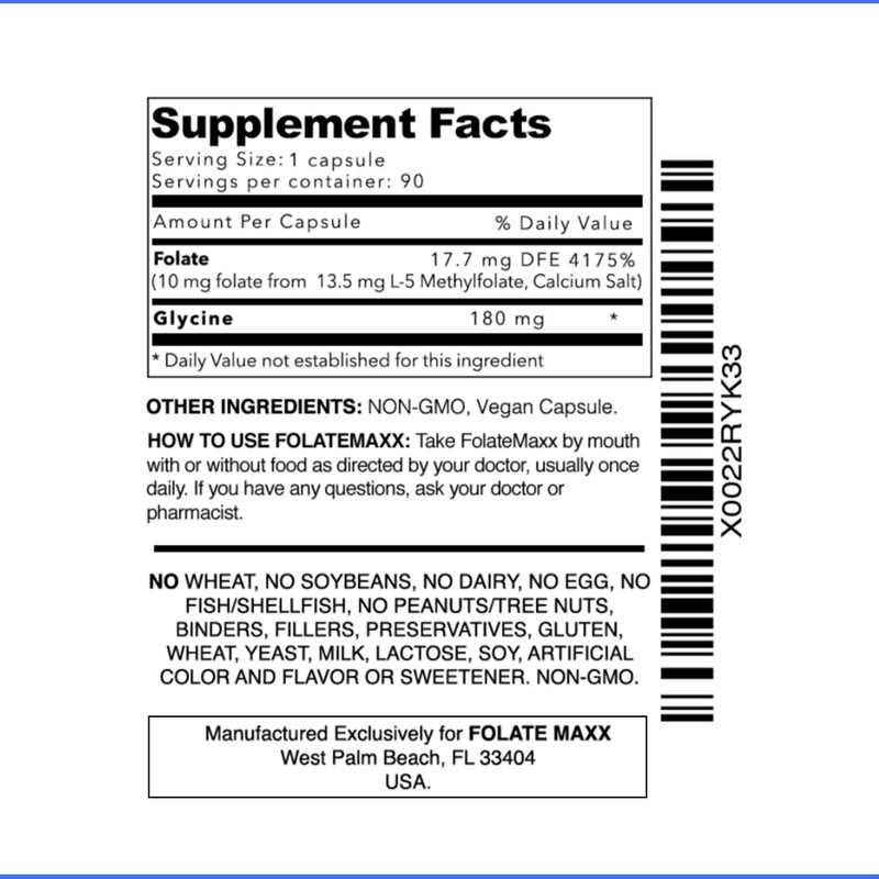 FolateMaxx L-Methylfolate 10 mg 90 Capsules Active Folate Non-GMO Methyl
