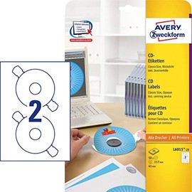 Avery Zweckform L6015-25 CD Labels ClassicSize Diameter 117 for Opaque Labelling with Centralising Aid