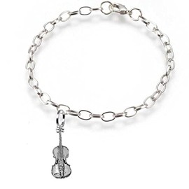 pp-m06 Violin fine lead free English Pewter charm on a belcher link chain anklet bracelet