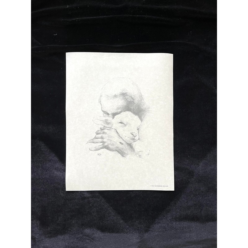 Jesus and the Lamb I 11x14 on Parchment, Charcoal, 11