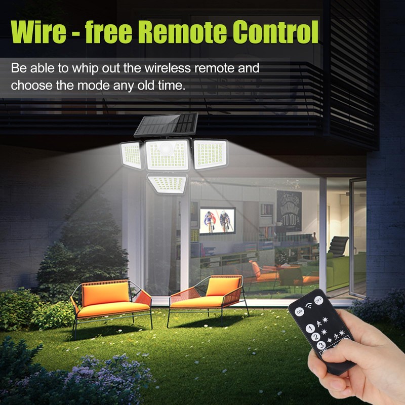 daphino 3000LM Solar Lights Outdoor with Motion Sensor,4 Head 270°