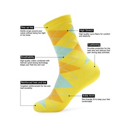 Forony Mens Dress Socks Size 10-13 Argyle Parttern Colorful Novelty Anti Odor Quick Dry Combed Cotton Yellow