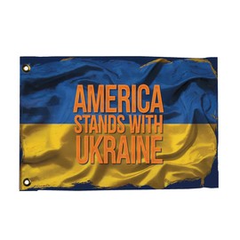 America Stands With Ukraine Distressed Blue Yellow Support 12x18" Single Ply Polyester Flag Banner