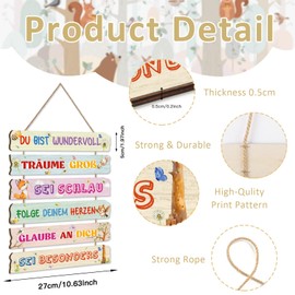 KAIRNE Motivational Saying Wooden Sign Forest Animal Du Bist Wundervoll Inspired Wall Art Sign for Nursery Baby Room Decoration for Living Room Bathroom Gifts for Classmates