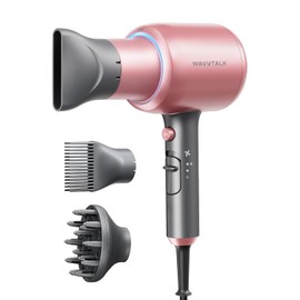 Wavytalk Secadora de Cabello, Ion Negativo Secadora con difusor para cabello rizado, Profesional 1875W Secado Rápido, 3 Accesorios para todo tipo de cabellos, Luz y tranquilo,Oro Rosado