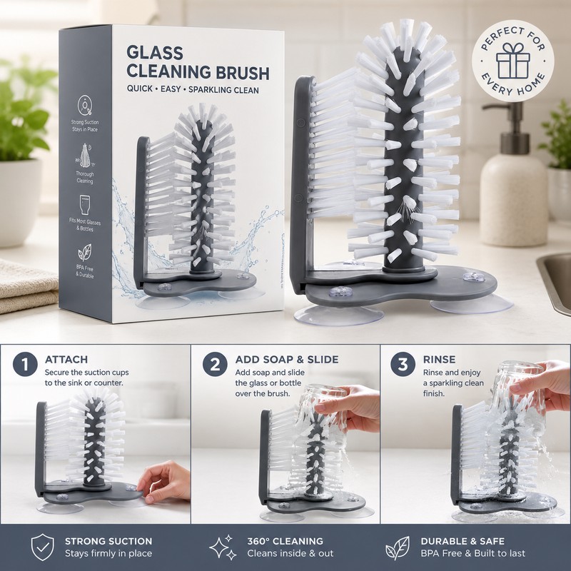 Suction Cup Glass Cleaning Brush for Kitchen Sinks – Hands-Free