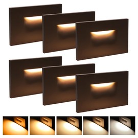 ZestPatio Step Lights Outdoor, 120V 3.5W Dimmable LED Stair Lights Indoor for Toe Kick, 3000K/4000K/5000K, IP65 Waterproof, ETL (A Style Bronze, 6)