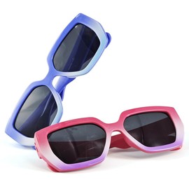 Laemzinv 2 Bulk Narrow Rectangle Kids Sunglasses for Little Girls Boys, Toddler Shades with Lightweight Frame, 100% UV400 Protection Sunnies for Children Age 3-8, Looks Cool! LA051 C2