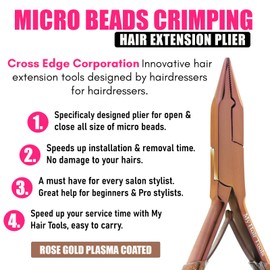 Professional Hair Extension Tools Microlink Bead Remover Plier for Hair Extensions Removal Micro Ring Beads Opener 5.5 Inch Pliers Silver Polish Stainless Steel (Rose Gold Glitter Applicator)