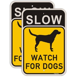 2 Pack Slow Watch For Dogs Sign 18 x 12 Inches Slow Down Dogs at Play Signs Metal Reflective Rust Aluminum Weatherproof UV Protected Easy Mounting Indoor Outdoor Use