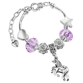 Girls Magical Unicorn Sparkly Lilac Crystal Adjustable Charm Bracelet with Gift Box for Girls Birthday Gifts for Girls Christmas Gifts for Girls Jewellery Kids Jewelry