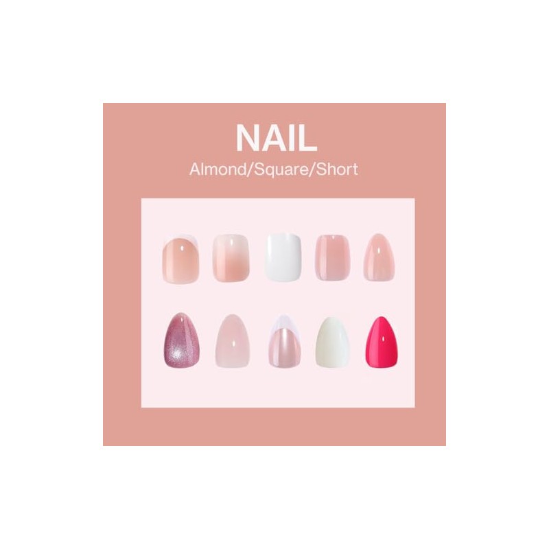 Uñas postizas cortas almendra, nude rosado opaco, brillantes, cobertura total,