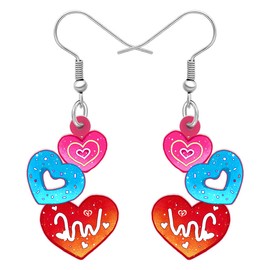 DUOWEI Cute Valentines Day Gifts Pink Donuts Love Earrings Acrylic Heart Dangle Jewelry for Women Teen Girls Lovers Charms Gifts (Multicolor)