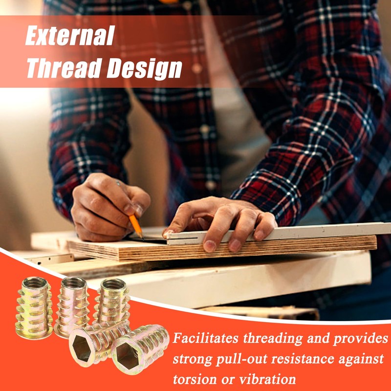 15 Pcs Threaded Inserts for Wood, M8 (8mm) X 25mm