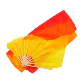 minkissy Colorful 1.2m Long Artificial Silk Folding Dance Fan for Belly Dance and Stage Performance, Gradient Yellow Orange Red Flame Design, Adult and Use