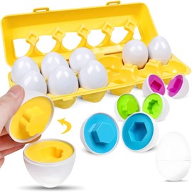 AXIDUN Huevos a Juego de Forma y Color,Juguete Educativo Montessori Stem,para niños pequeños y preescolares-Ideal,para el Desarrollo de reconocimiento de Color y Forma(12PCS)