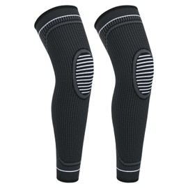 Full Leg Compression Sleeves for Men and Women Anti Sliping long knee brace support for ACJ, Meniscus Tear, Arthritis Sport 2 Pack (Black, L)