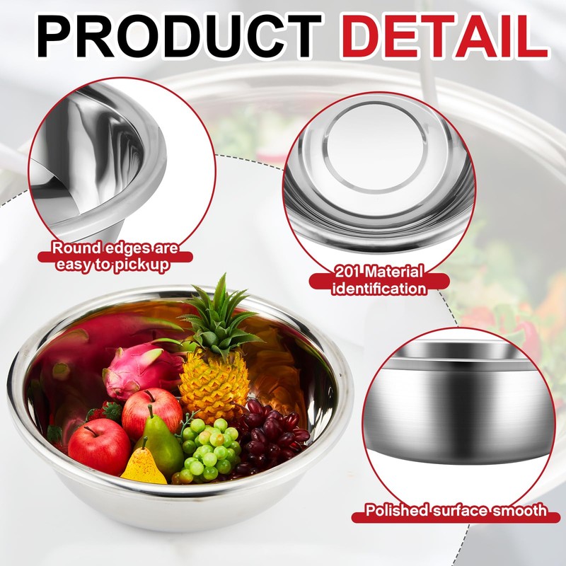 Domensi Set of 3 Extra Large Stainless Steel Mixing Bowls