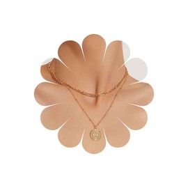 Xduargs Boho Layered Coin Pendant Necklace Gold Disc Coin Choker Necklace Vintage Disc Ball Chain Necklace Coin Figaro Chain Necklace Jewellery for Women, Zinc