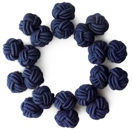 HONEY BEAR 5 Pairs Mens/Women Silk Fabric Knot Twisted Cufflinks Set, for Shirt/Dress Business Wedding,Round Shape (Navy Blue without box)