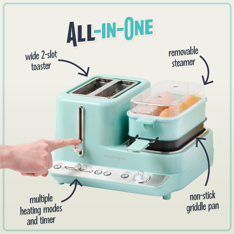 Nostalgia Classic Retro 3-in-1 Breakfast Station - Includes Egg and