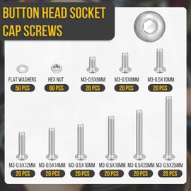 DTGN 290Pcs M3-0.5x6/8/10/12/14/16/18/20/25mm Button Head Socket Cap Screws - 304 Stainless Steel Bolt Nut Set Washer Assortment Kit - Good for Road Bicycle, Mountain Bike, Auto