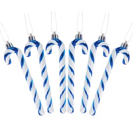 DERAYEE 6 bastoncini di zucchero glitterati in plastica, decorazioni per albero di Natale, Capodanno, forniture per feste (blu e bianco)