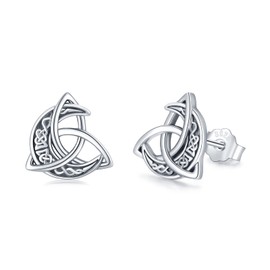Celtic Earrings for Women 925 Sterling Silver Celtic Moon Stud Earrings Hypoallergenic Irish Celtic Jewellery Gifts for Girls Girlfriend, Silver