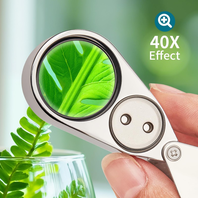 JARLINK 40X Jewelers Loupe Magnifier with Metal Construction, LED/UV Illuminated