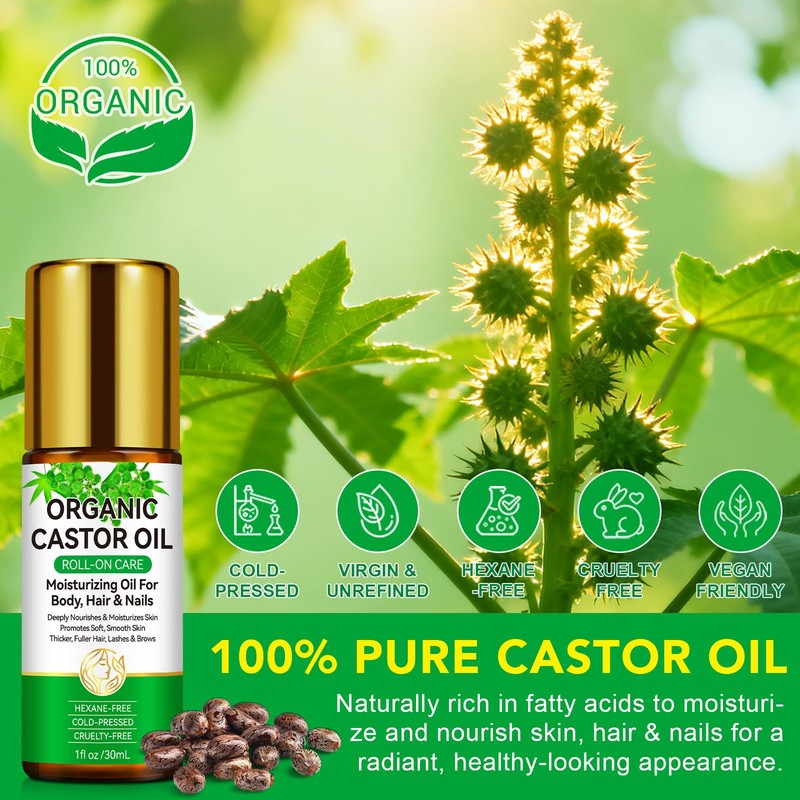 MAYPJHEH Organic Castor Oil,100% Pure Cold Pressed Castor Oils for