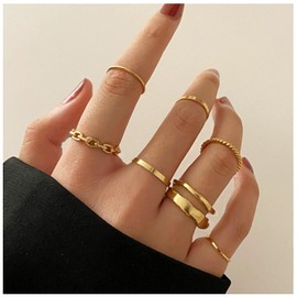 Yheakne Boho Rings Set, Gold Rings Set, Stacking Knuckle Rings, Minimalist Midi Rings, Fashion, Simple Joint Finger Rings, Accessories for Women and Teen Girls (Style B)