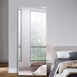 ElevensMirror Full Length Mirror Dressing Mirror with Standing Holder 59"x20" Large Rectangle Bedroom Floor Mirror Standing Mirror Wall-Mounted Mirror (Silver (59" x 20" with Standing Holer))