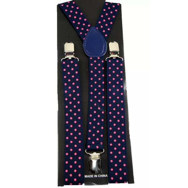 Unbranded Unisex Clip-on Braces Elastic Blue/Pink "Polka Dot" Suspender