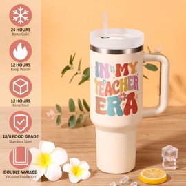 Fimibuke Christmas Gifts for Teacher from Students - 40 OZ Tumbler Teacher Gifts for Teacher Appreciation - In My Teacher Era Insulated Cup with Handle Funny Thanksgiving Birthday Gifts for Teachers