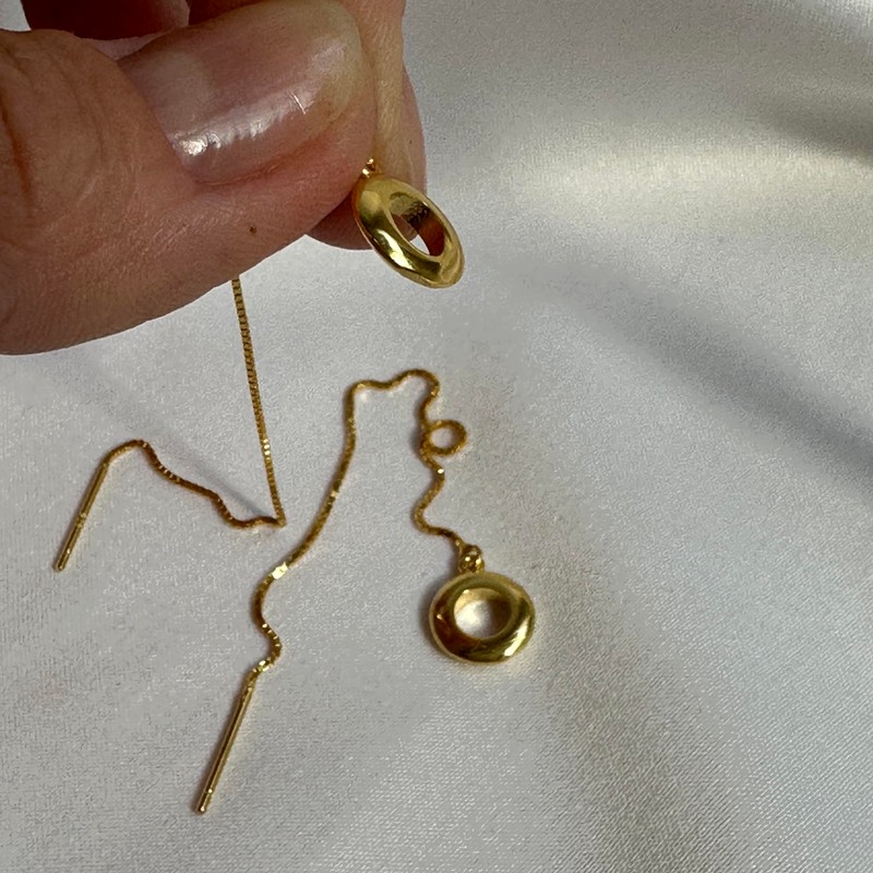 Yellow Gold Dipped Sterling Silver Circle Pull Through Earrings