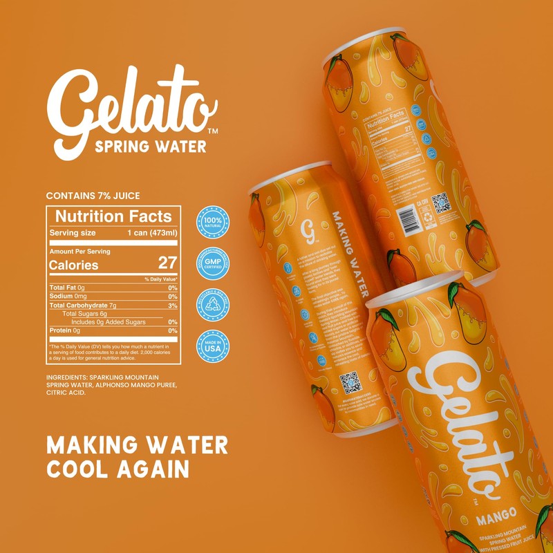 Gelato Mango Sparkling Water - Oxygenated Sparkling Water Packaged in